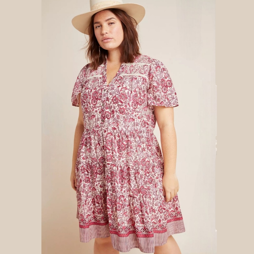 Anthropologie Georgina Tiered Floral Shirtdress